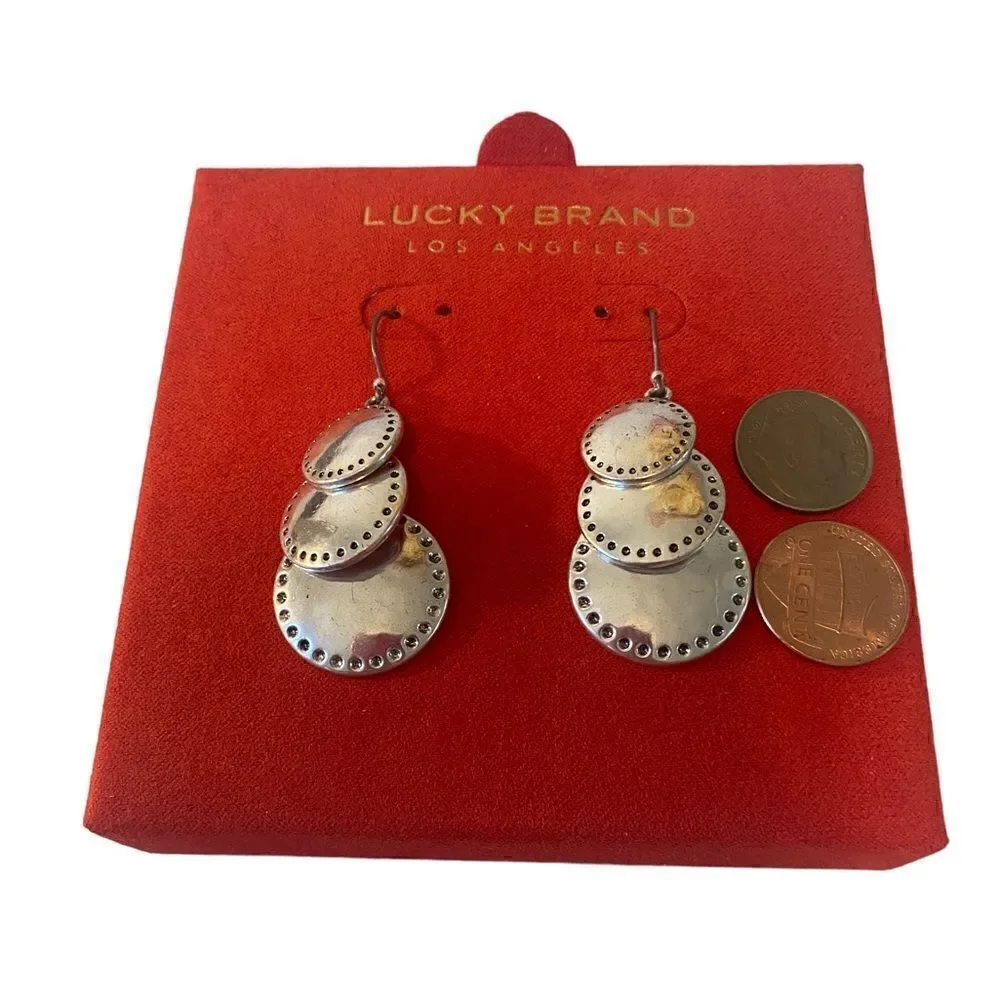 Lucky Brand Graduated Circle Drop Earrings in Hammered Silver Tone